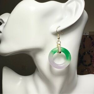 Elegant Green and Purple Jade Hoop Earrings